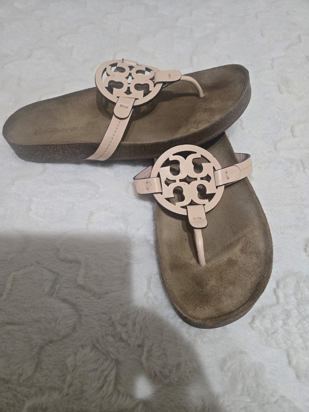 Tory Burch Blush Pink Leather Logo Thong Sandals